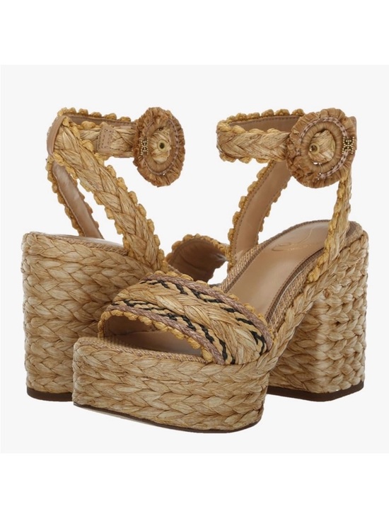 Sam Edelman Shoes - Sam Edelman Iliana Ankle Strap Wedge Sandal Women's Sand Raffia Sz US8.5M EU39